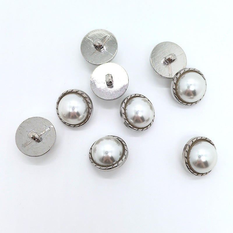 Button backs with silver shanks and round discs, mushroom-shaped pearl style, set of 50