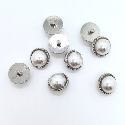 28L Mushroom-Shaped Pearl Surface Silver Plastic Shank Buttons 50pcs