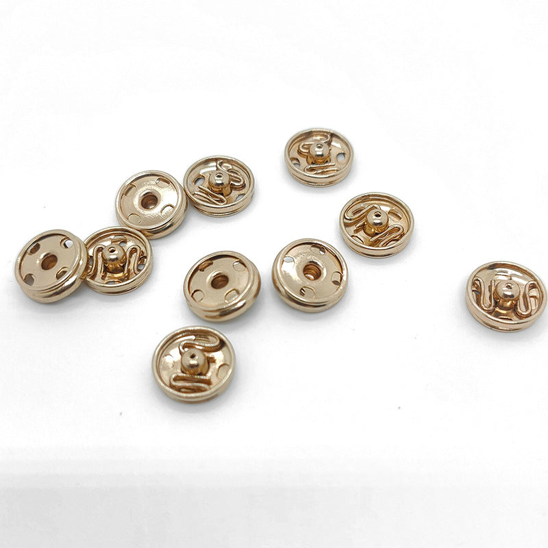 16L round snap buttons with metal studs, gold finish, copper tone, 20pcs