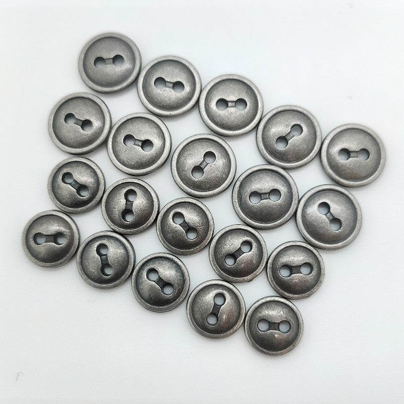Round 2-hole antique silver buttons, zinc alloy; 50 pcs, 16/18L size