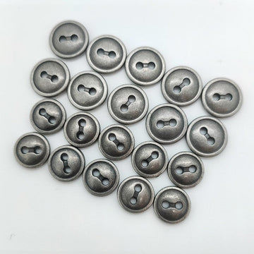 Round 2-hole antique silver buttons, zinc alloy; 50 pcs, 16/18L size