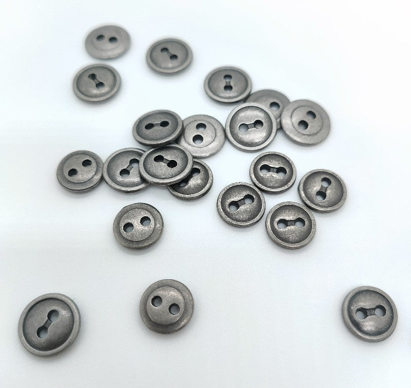 Round 2-hole antique silver buttons, zinc alloy, scattered set of 50 (16/18L)