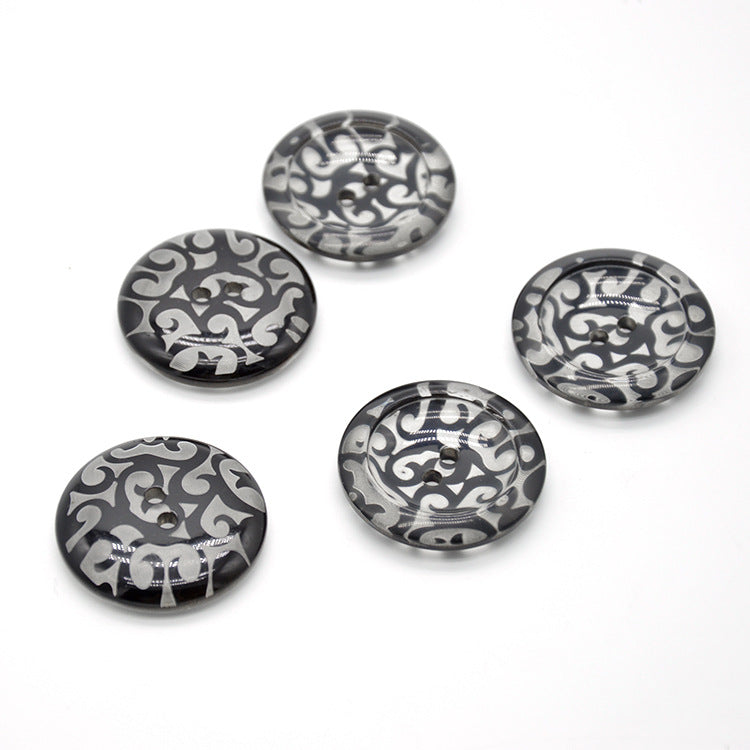 38mm große runde transparente Resin-2-Lochknöpfe, schwarz-grau Muster, 20 Stk.