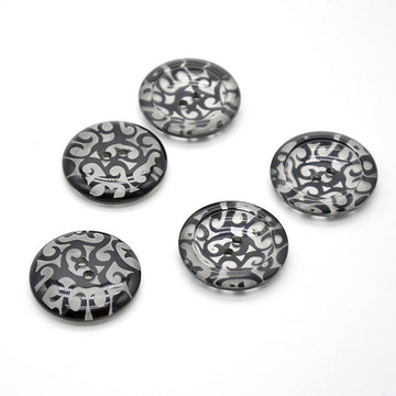 38mm große runde transparente Resin-2-Lochknöpfe, schwarz-grau Muster, 20 Stk.