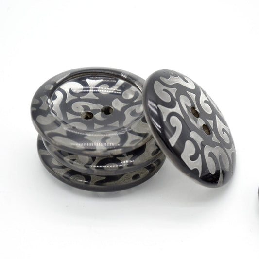 38mm Large Black Transparent Round 2-Hole Resin Buttons 20pcs