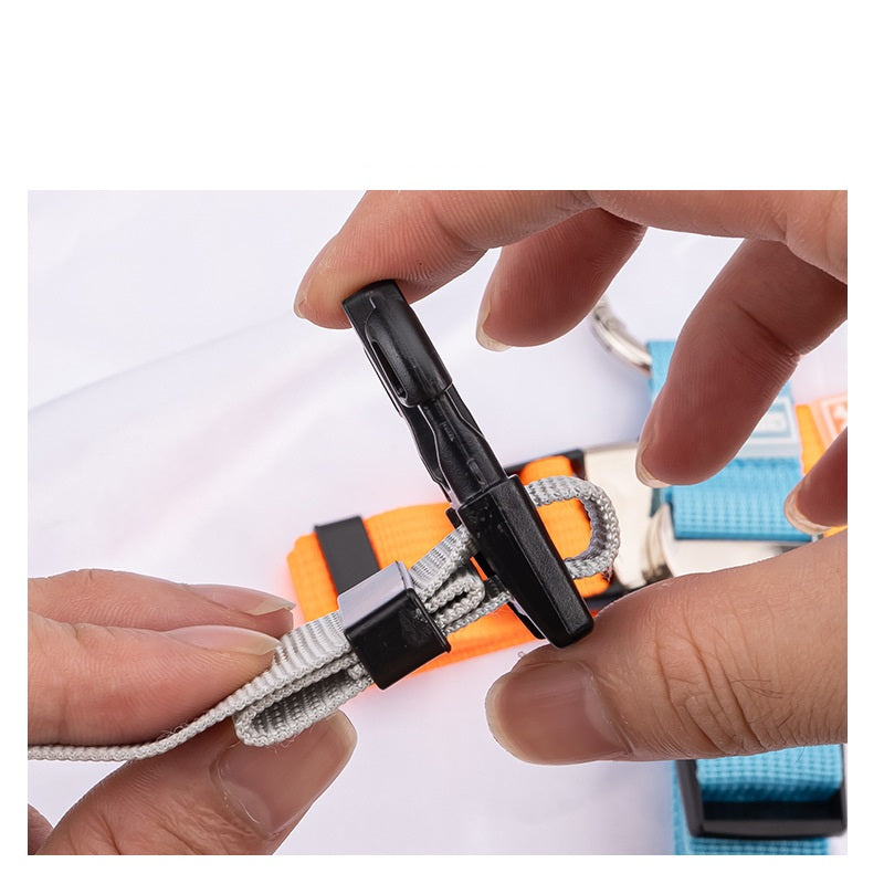 Luggage add-a-bag strap being fastened through the ring hook buckle