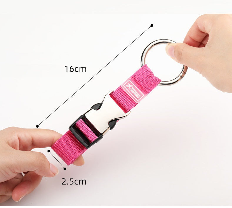 Pink add-a-bag luggage strap with ring hook and buckle, 16 cm length