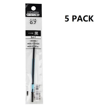 Uni Ball SJ-7 Ballpoint Pen Refill - 0.7mm Black Ink 5 Pack