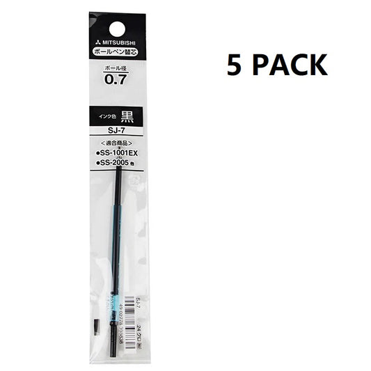 Uni Ball SJ-7 Ballpoint Pen Refill - 0.7mm Black Ink 5 Pack