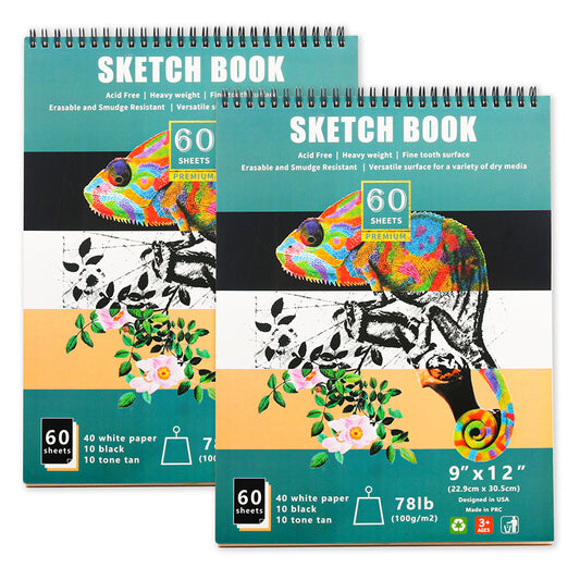 KALOUR Sketchbook,9x12 Inches 60 Sheet Sketchpad 78lb/100gsm(2 Pack)