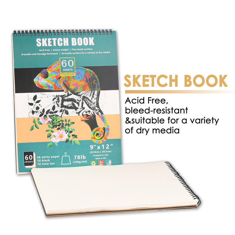 KALOUR Sketchbook,9x12 Inches 60 Sheet Sketchpad 78lb/100gsm(2 Pack)