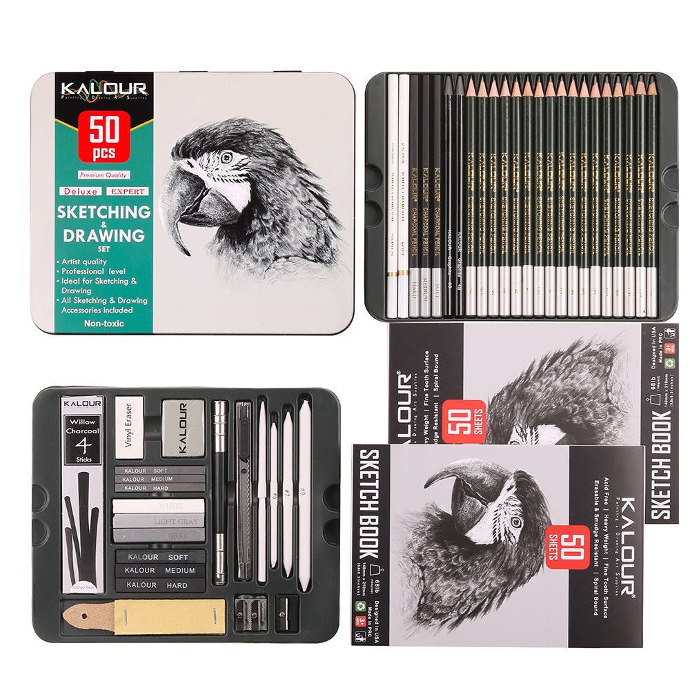 KALOUR 52 Pieces Art Drawing Sketching Pencil Kit with 2 Sketchbooks