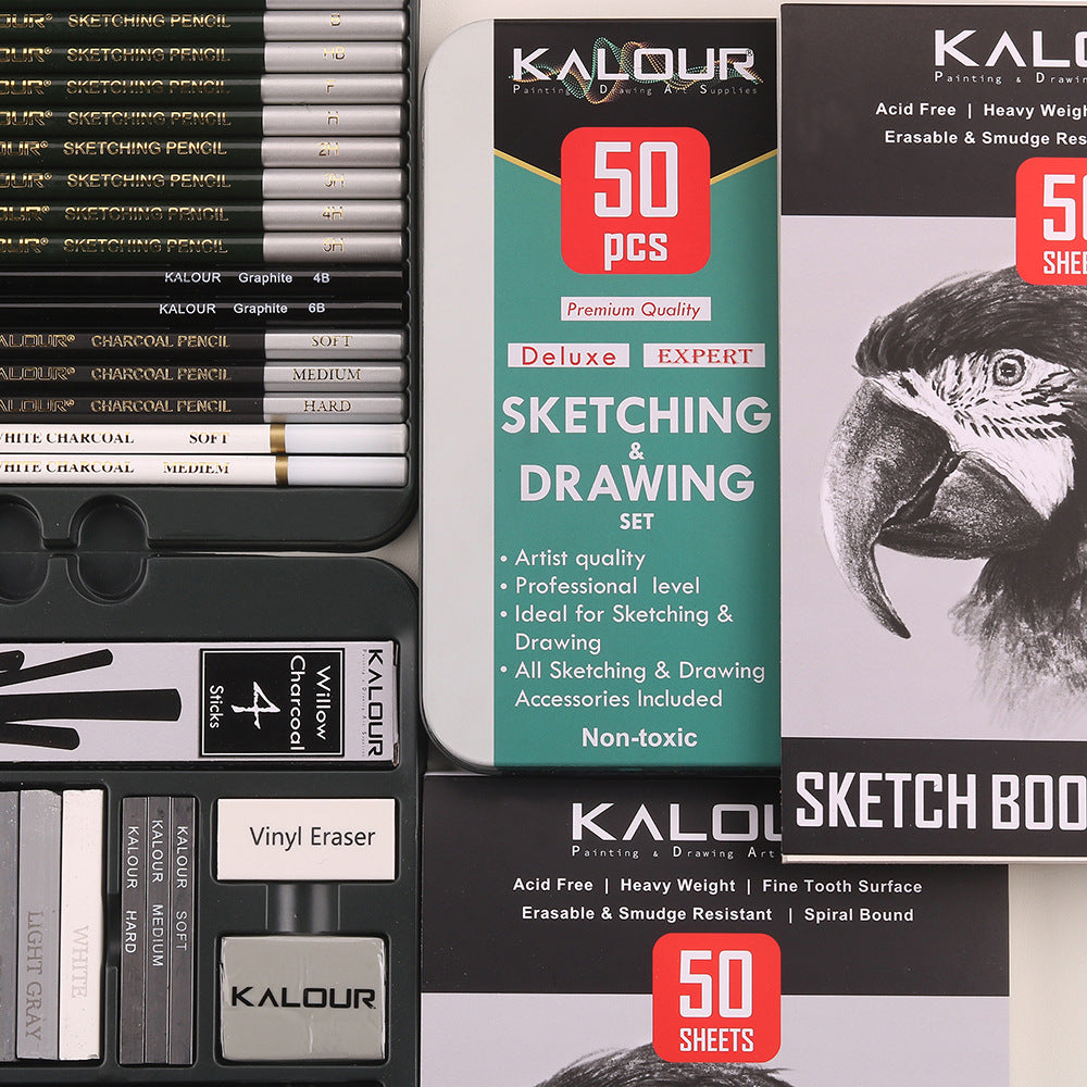 KALOUR 52 Pieces Art Drawing Sketching Pencil Kit with 2 Sketchbooks