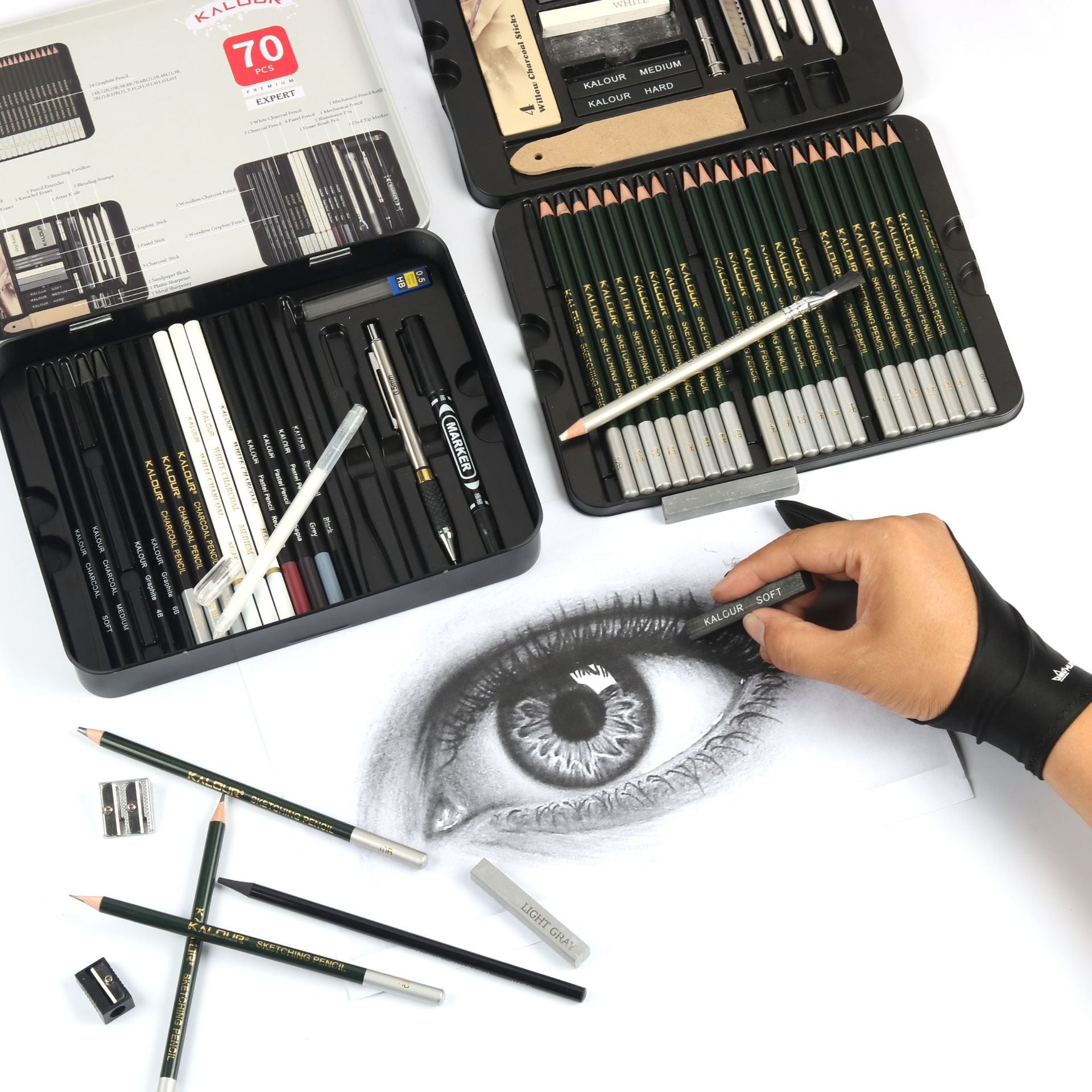 KALOUR 70 Pack Art Supplies Sketching Drawing Pencils Set Tin Box