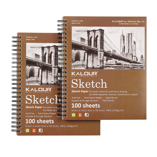 KALOUR Sketchpad 9X12" Inch (68lb/100g),100 Sheets Paper(2 Pack)