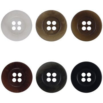 Corozo-Nussknöpfe mit breitem Rand, rund, 4-Loch-Optik; hell, khaki, braun, schwarz (Set)
