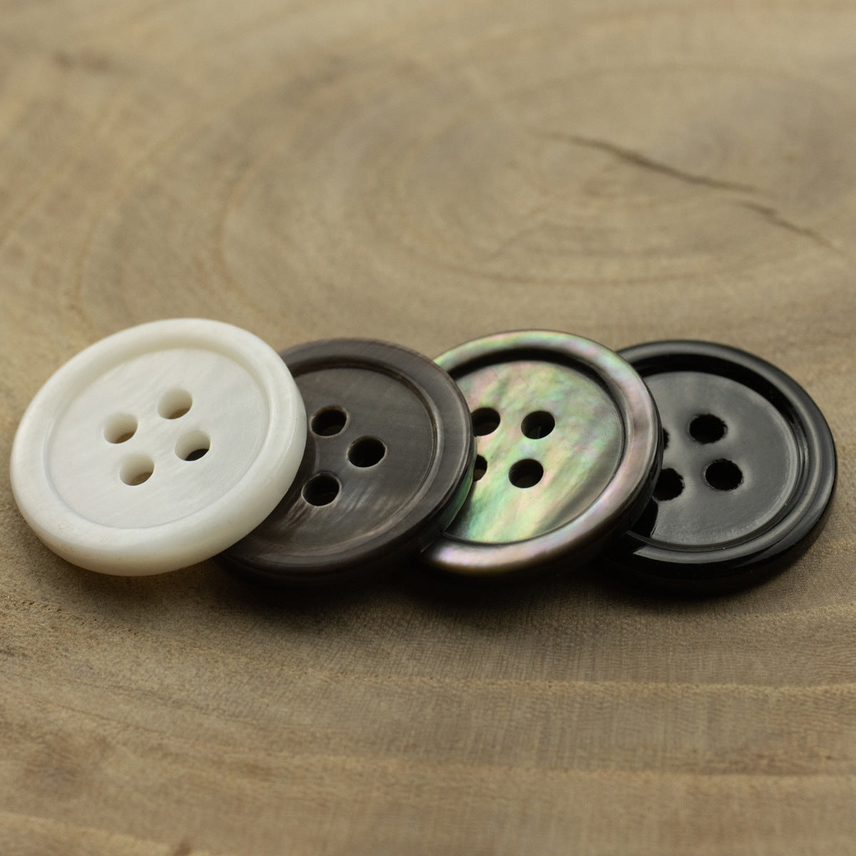 4-hole buttons in white, gray, iridescent, and black (set of 4)