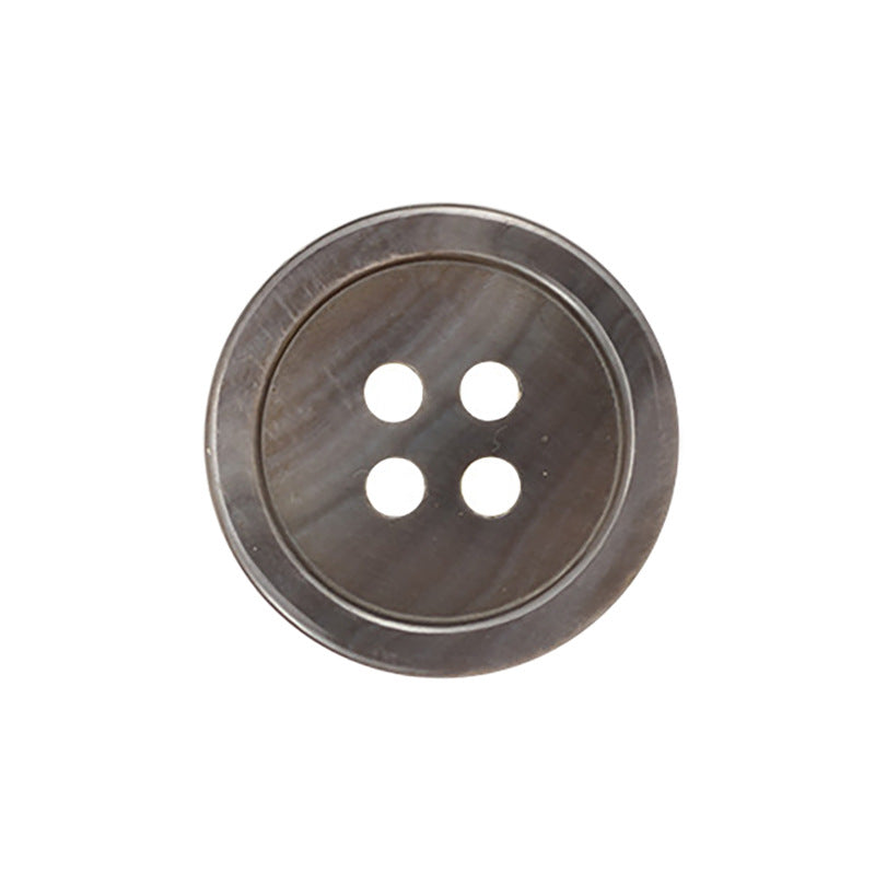 Flat 4-hole butterfly shell button, dark gray-brown