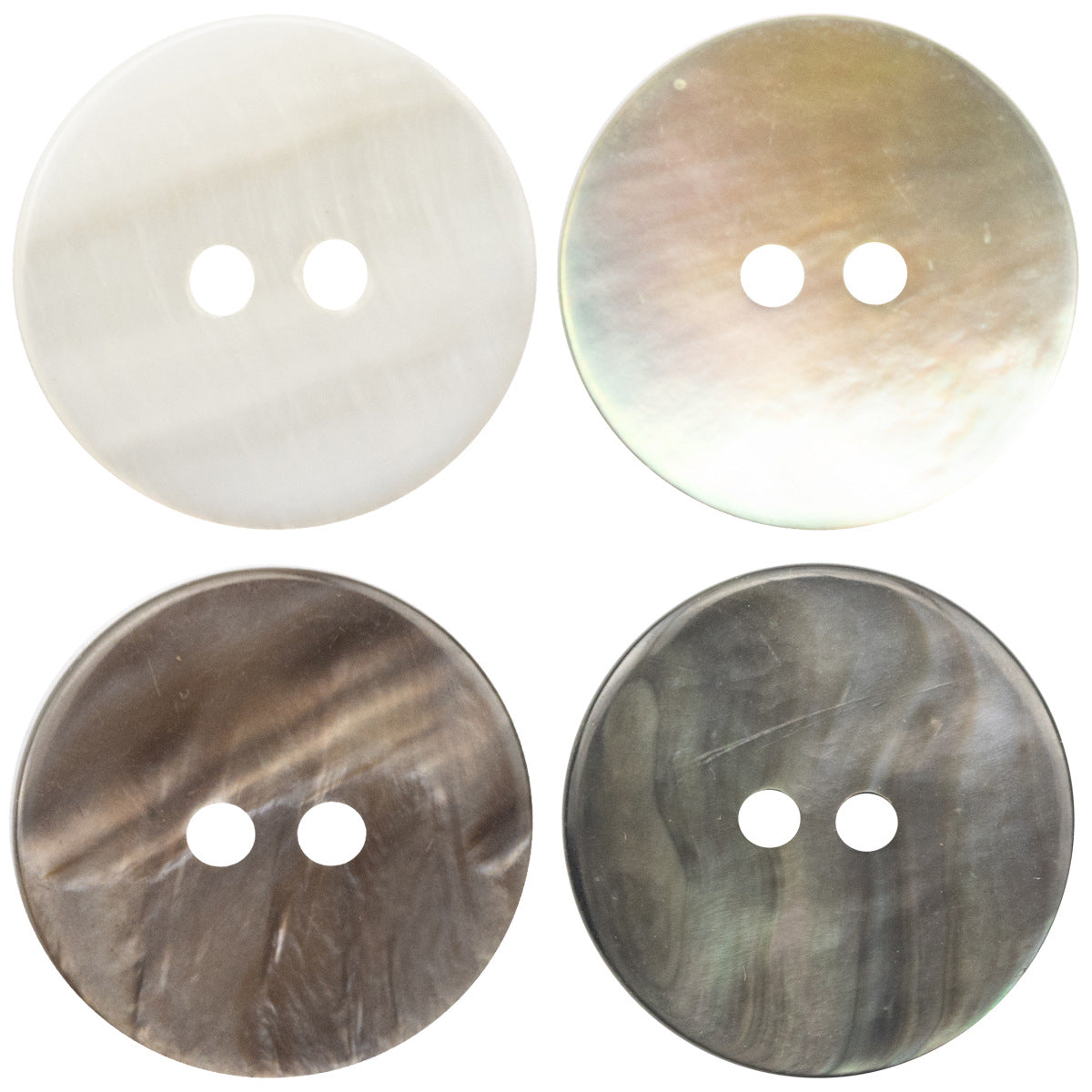 Natural, 2-hole flat pearl shell buttons set—light cream, round, glossy