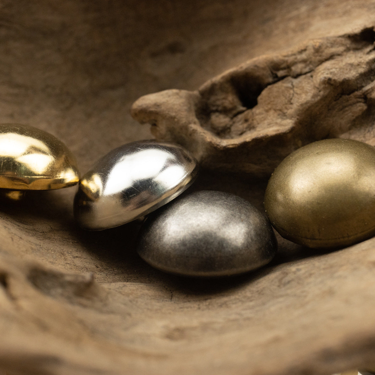10 vintage mushroom shank buttons in mixed metal finishes, rounded fronts