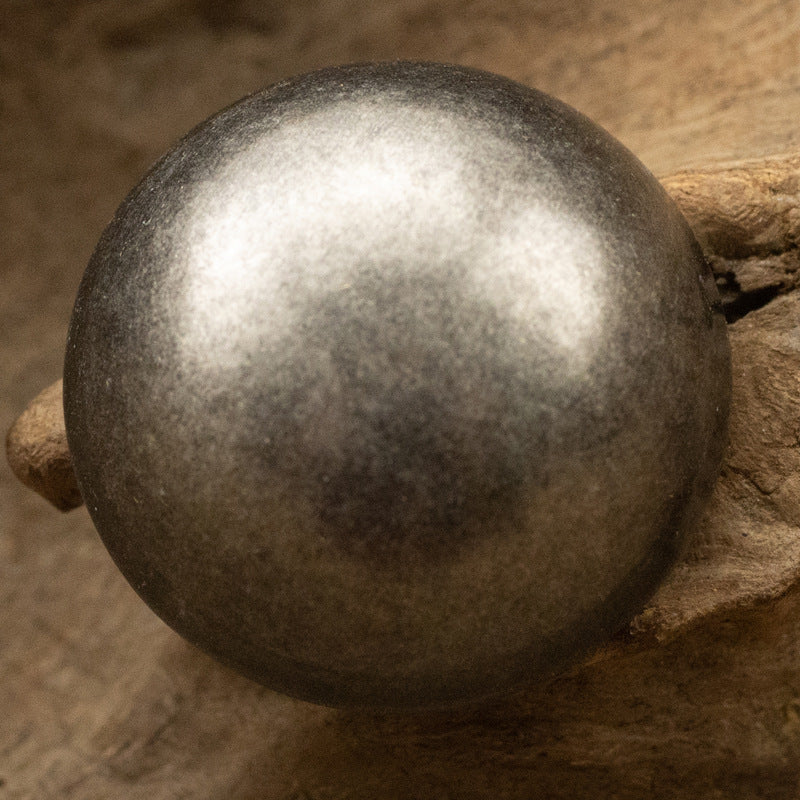 Antique silver mushroom shank button, round vintage metal cap with reflective finish