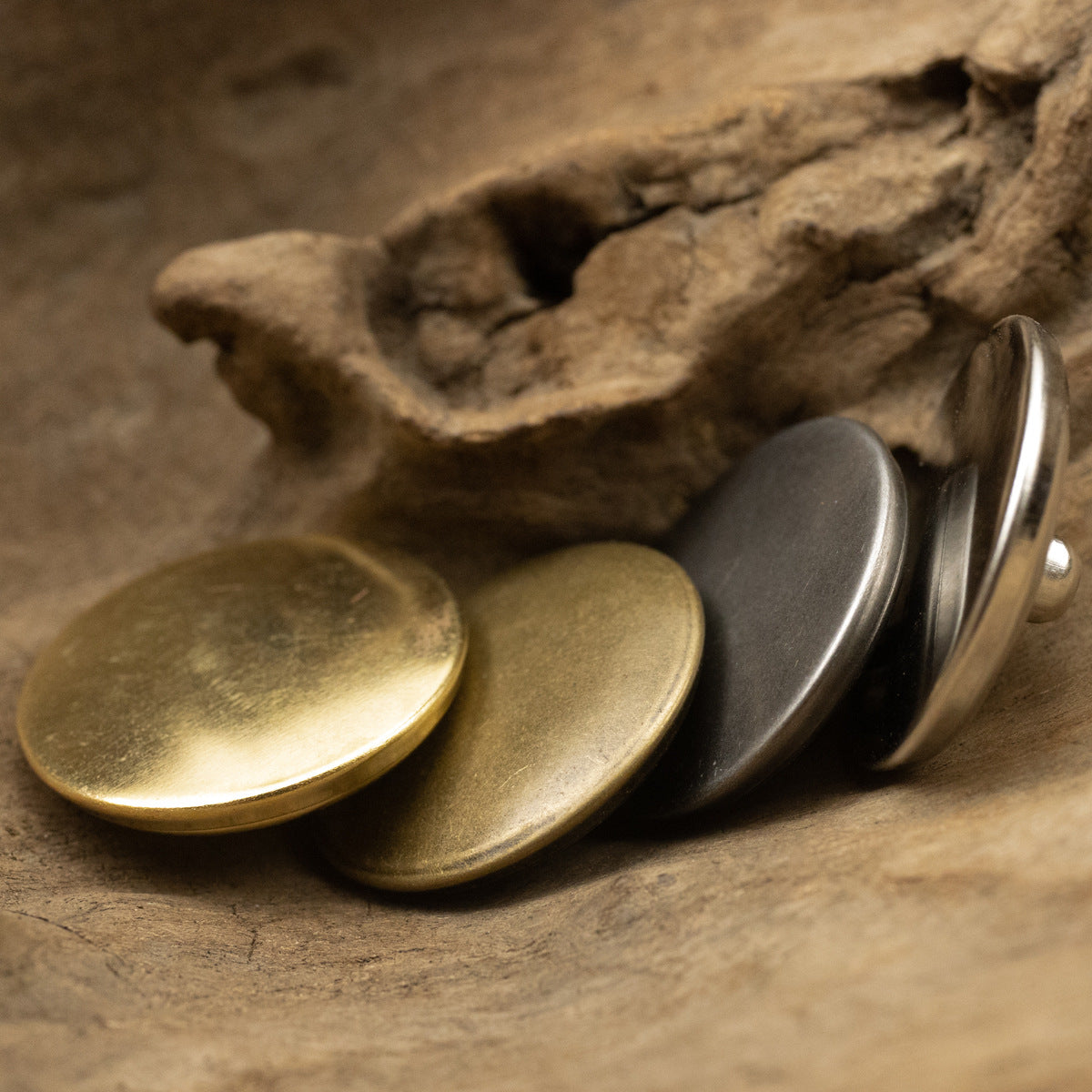 Round metal buttons variety pack: gold and dark silver tones with hollow shank