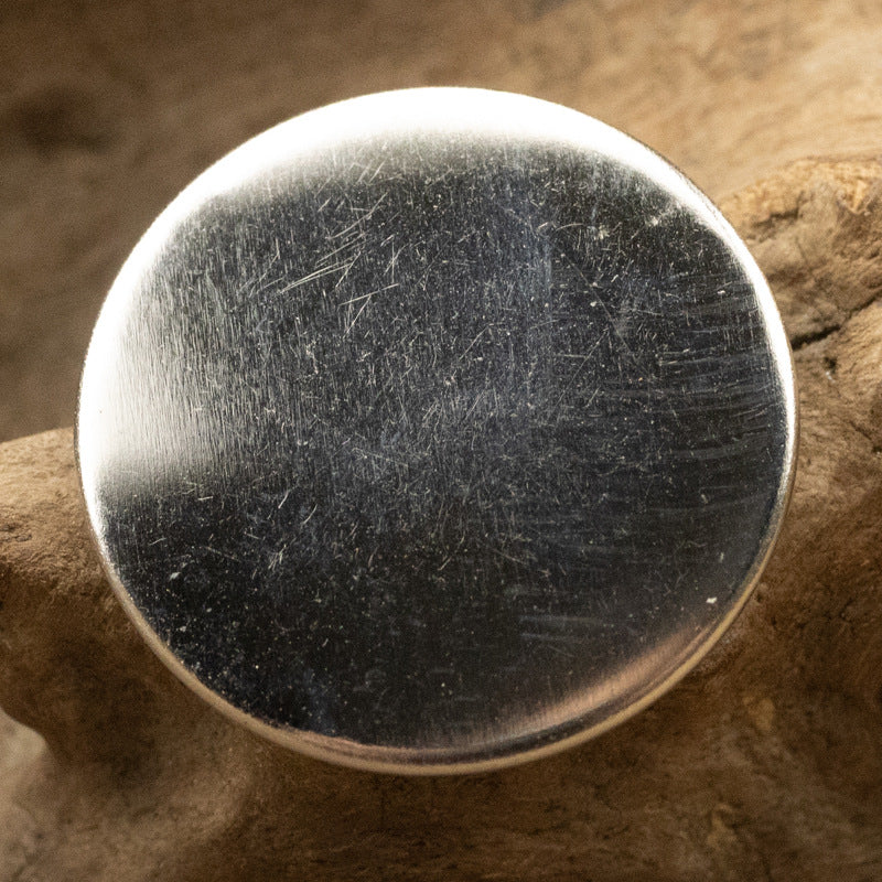 Round vintage metal button, silver tone finish, hollow shank design