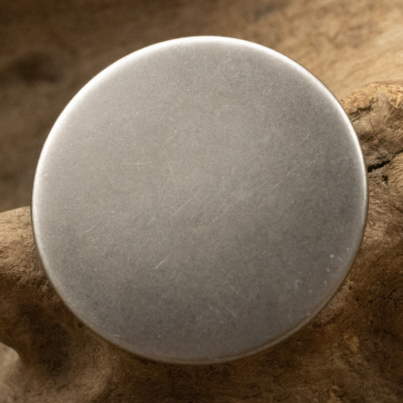 Round vintage metal button, gray-silver tone finish, hollow shank design