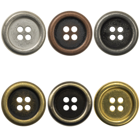 Japanese Round Retro Metal Buttons,4 Hole,10pcs