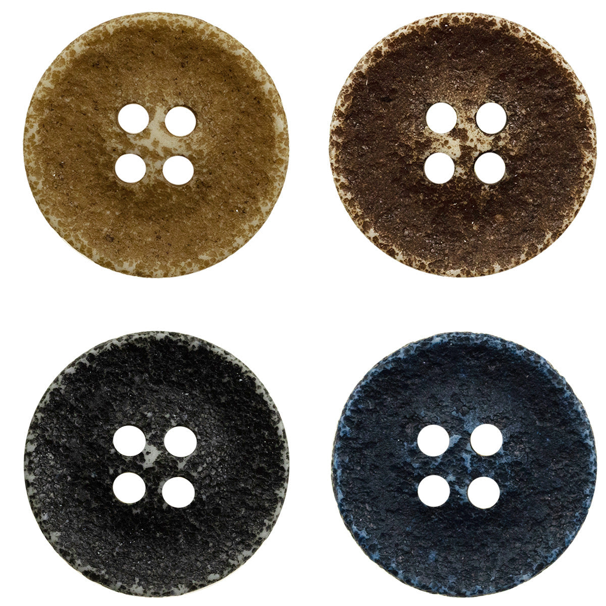 Distressed resin buttons, 4 colors: khaki, chocolate, black, deep blue.