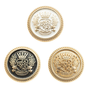 Metal shank suit buttons, wheat crown crest design, white gold, black, and gold finishes (set)
