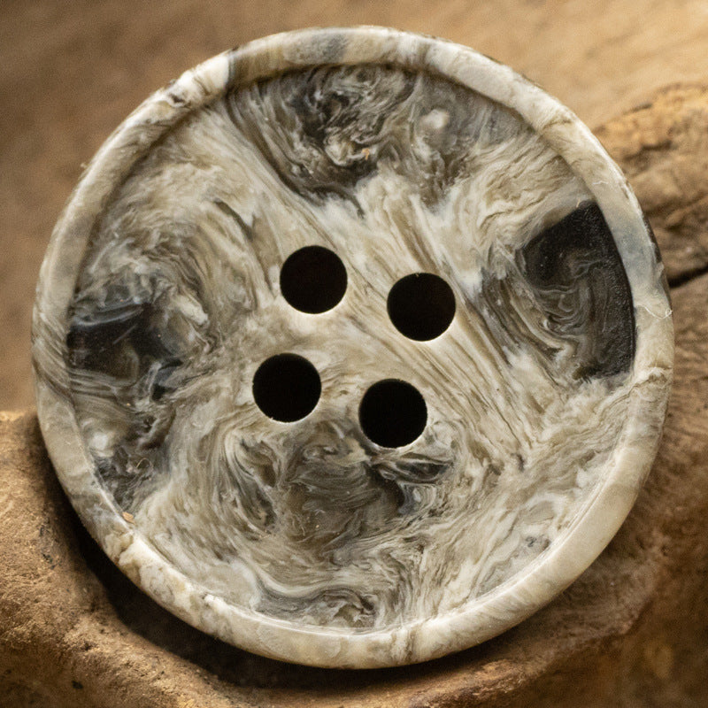 Gray marble-look resin button, 4-hole, vintage style.