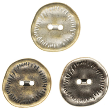 Antique zinc alloy metal button, irregular edge, 2-hole design in bronze finish