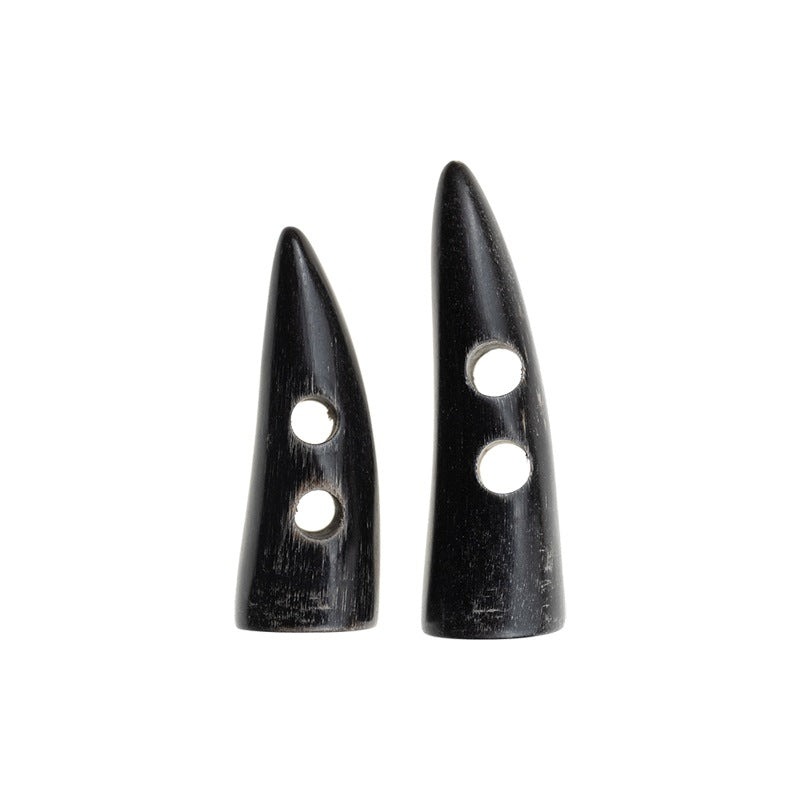 Black natural real horn toggle button set, 5pcs—teardrop buttons with 3 holes each