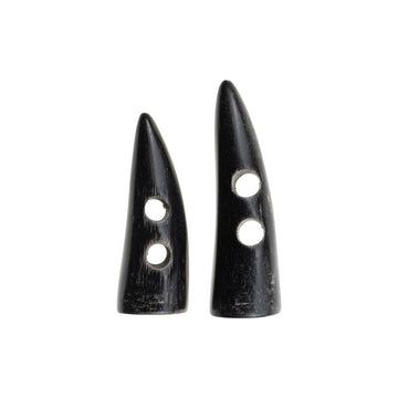 Black natural real horn toggle button set, 5pcs—teardrop buttons with 3 holes each