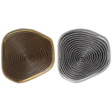 Vintage metal shank buttons pair: bronze and silver swirl design, oval tops