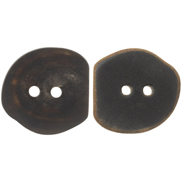 Vintage burned black irregular 2-hole horn buttons, 2 shown