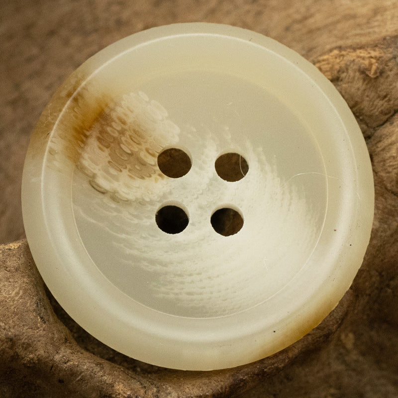 Beige double-sided resin flat button, 4-hole, tortoiseshell-toned