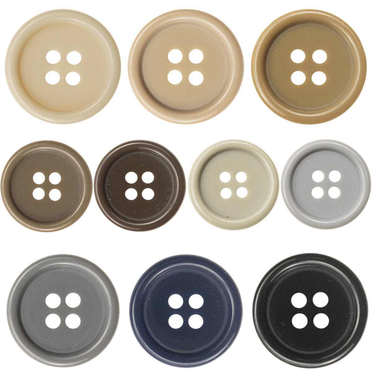 Assorted solid color resin suit buttons, 4-hole front view (100 pack)