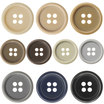 Assorted solid color resin suit buttons, 4-hole front view (100 pack)
