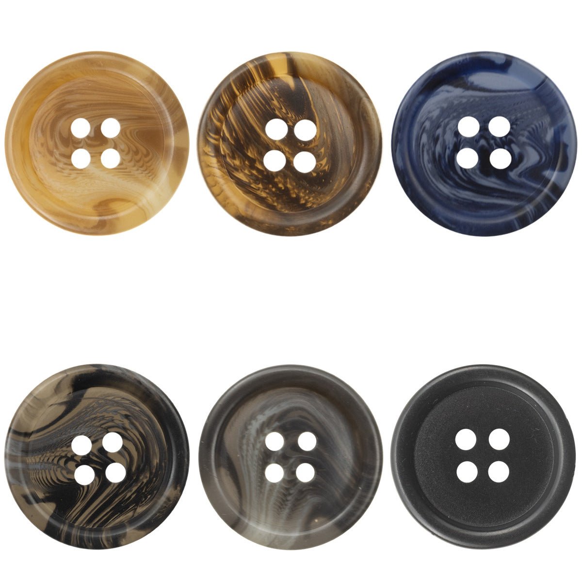 Round resin buttons set, light brown, dark brown, navy blue, light gray, dark gray, black