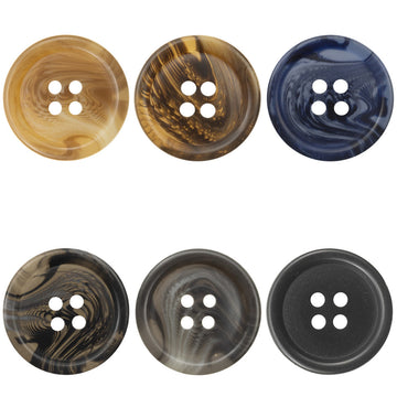 Round resin buttons set, light brown, dark brown, navy blue, light gray, dark gray, black