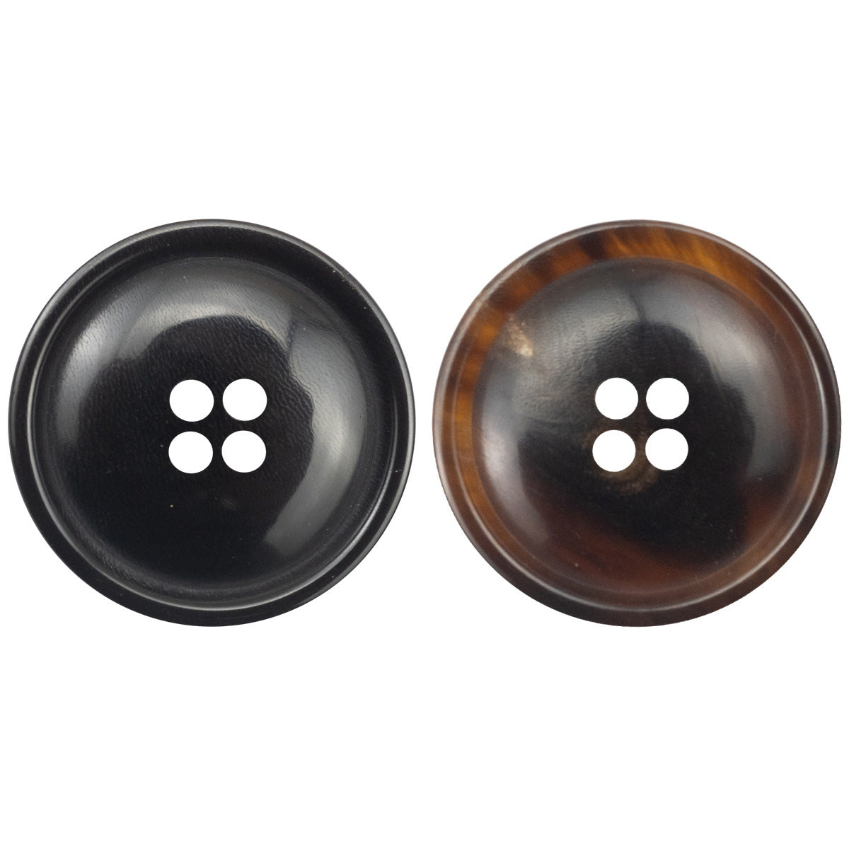 Natural horn round buttons, black finish, 4-hole style for tang suits