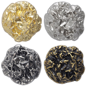 Irregular pleated metal buttons, mixed metallic colors: gold, silver, black nickel, bronze