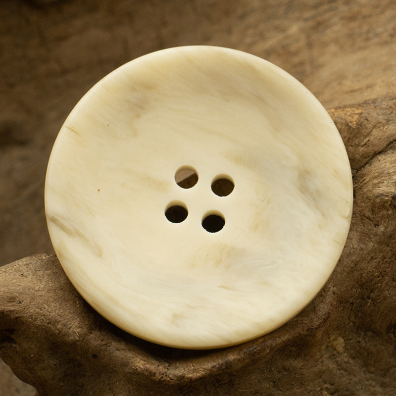 Milk White matte resin button, 4 holes, bowl shape, subtle wood-grain pattern