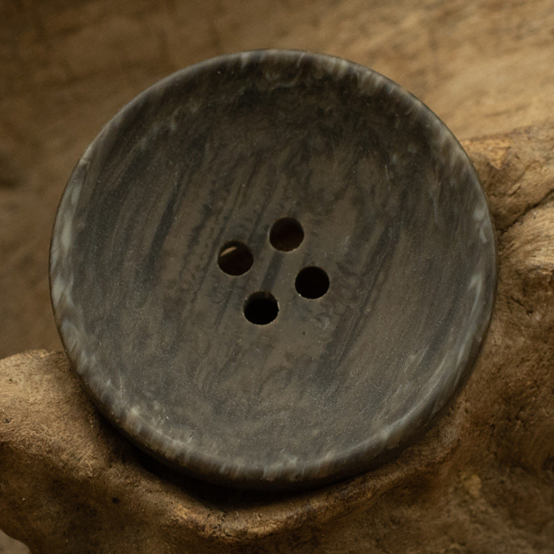 Coffee-colored matte resin button, 4 holes, bowl shape, wood-grain texture