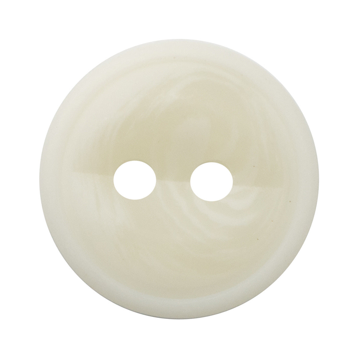 White resin button, 2-hole fish-eye shape, thin edge, close-up
