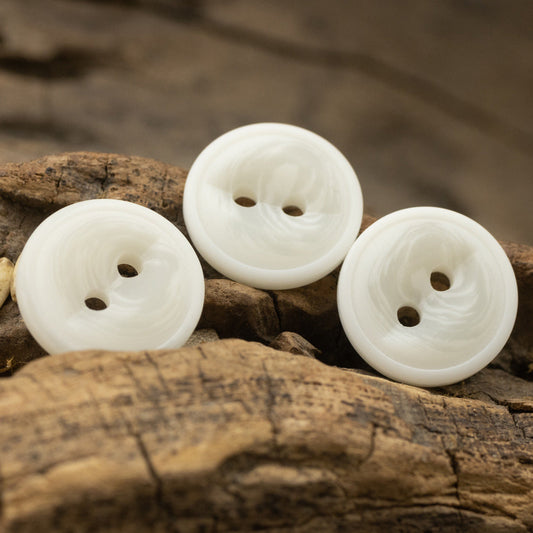 Thin-Edged White 2 Hole Resin Buttons Fish-Eye Shape 50pcs