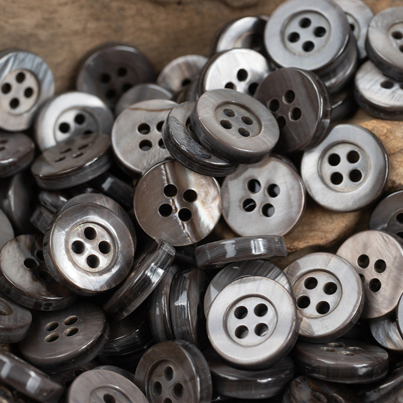 Smoky gray pearl shell buttons, round 4-hole set, mixed pile
