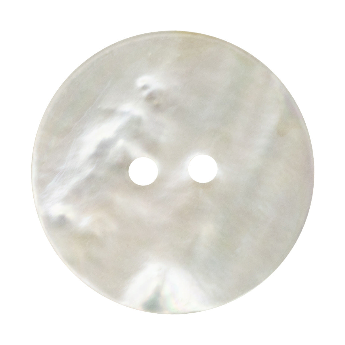 Classic flat two-hole natural river shell button, 11.5/18/25mm, front view